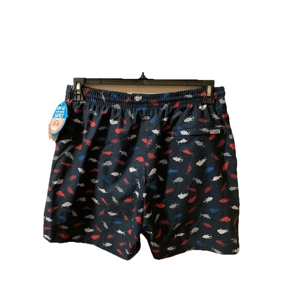 Columbia‎ PFG Mens Trunks Swim Shorts Red White Blue Patriotic Fish Sz M NWT - Picture 7 of 11